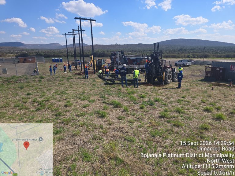 Tutuka crew installing overhead line poles for the Mafenya Pump Station power supply project